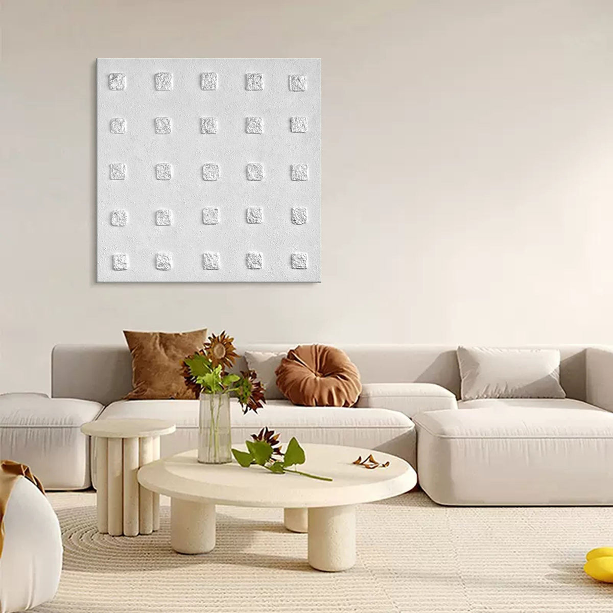 Wall Art Wabi-Sabi Square Grid Matrix Modern Linen