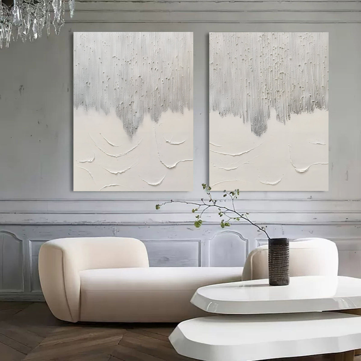 Silver White Gradient Textured 2 Piece Wall Art Set