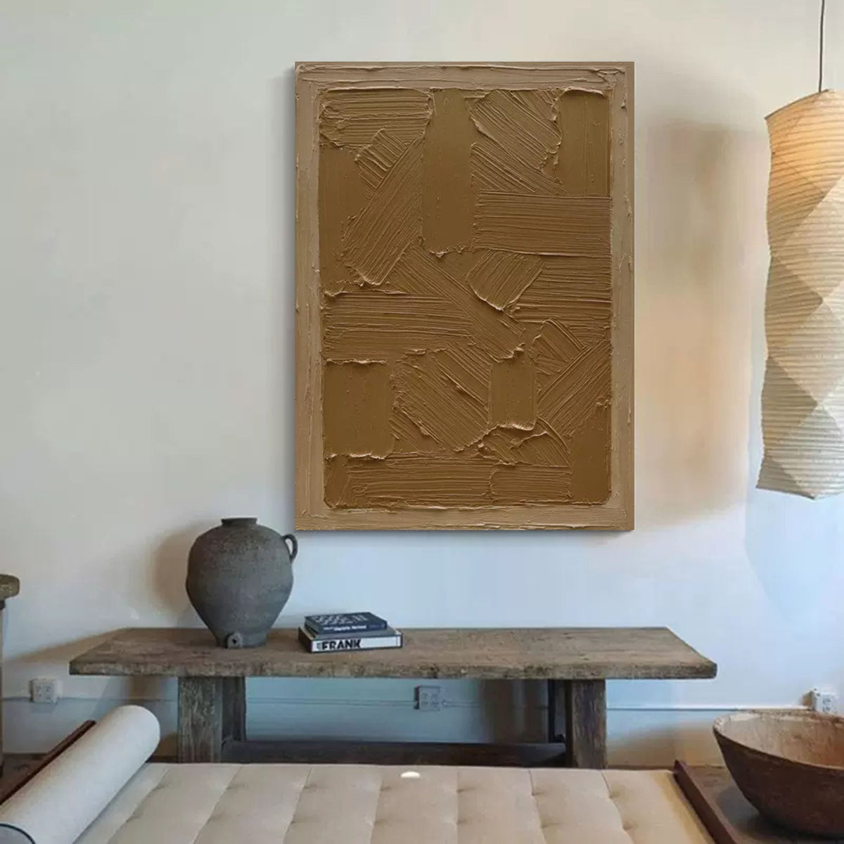 Wall Art Vertical Abstract Warm Brown Cross-Hatch