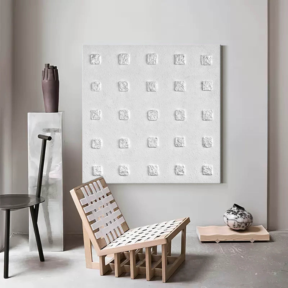 Wall Art Wabi-Sabi Square Grid Matrix Modern Linen