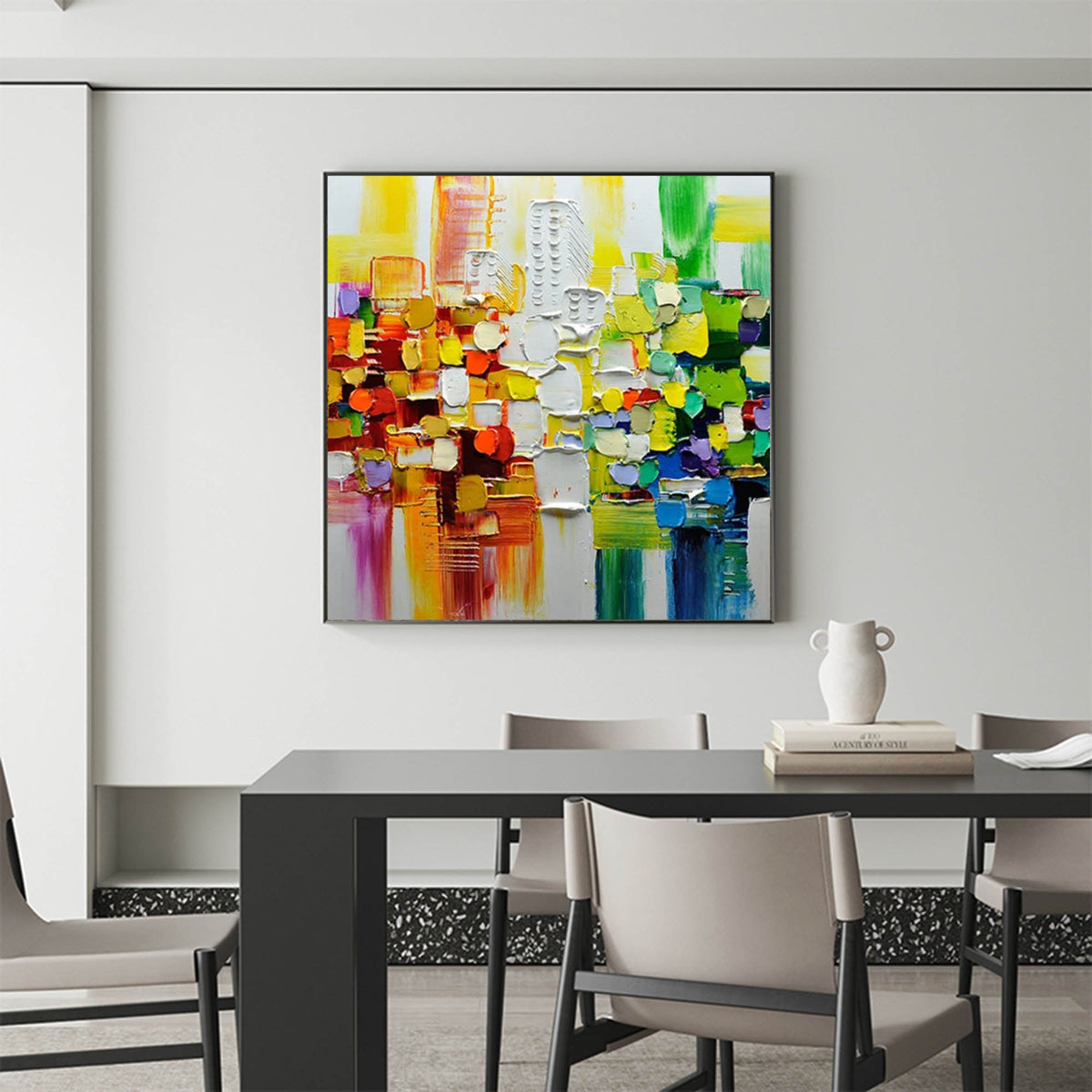 Vibrant Abstract Cityscape Oil Painting