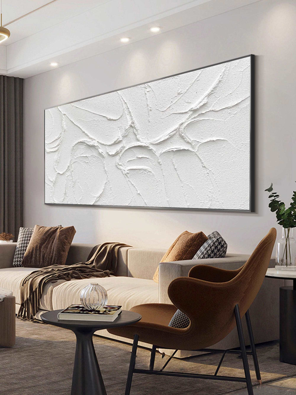Minimalist White Textured Abstract Canvas Wall Art