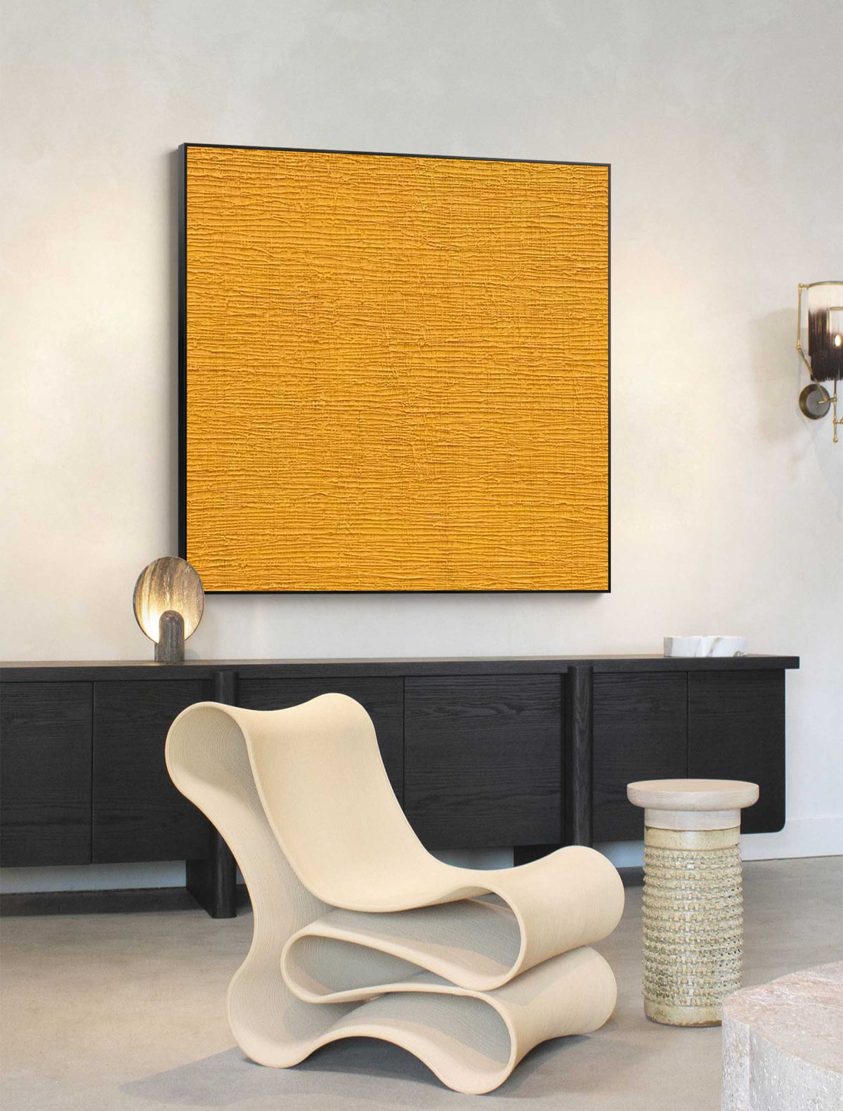 Textured Minimalist Wall Art Solid Mustard Yellow