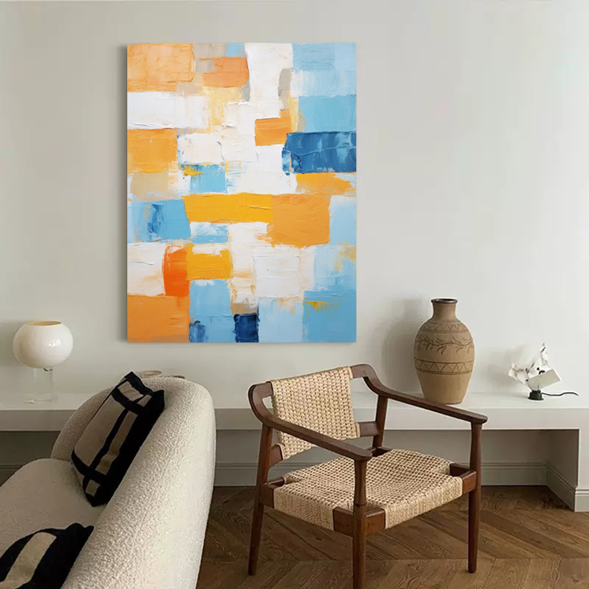 Geometric Color Block Painting Blue Orange
