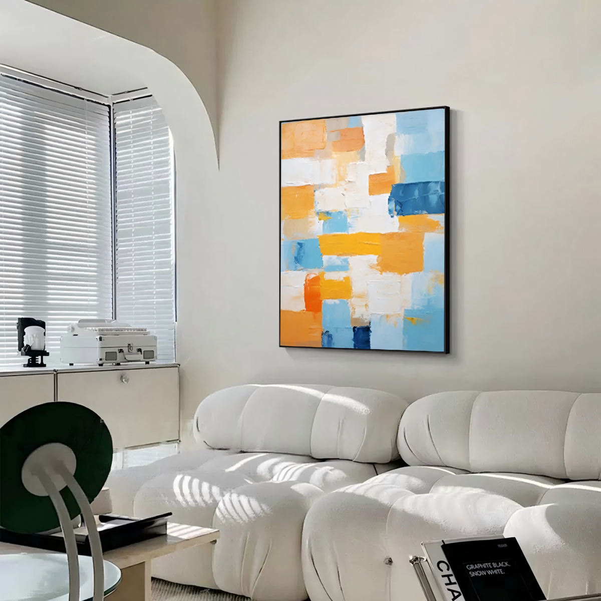 Geometric Color Block Painting Blue Orange