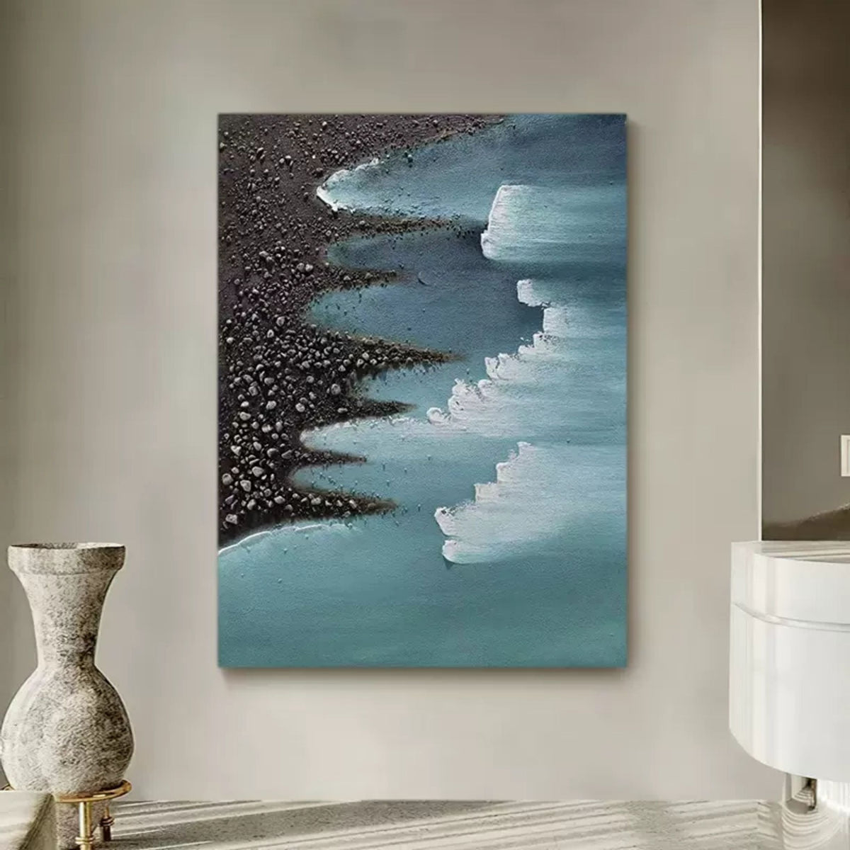 Plaster Coastal Textured Seascape Abstract Painting