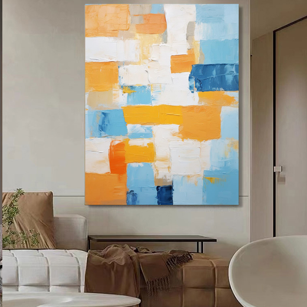 Geometric Color Block Painting Blue Orange