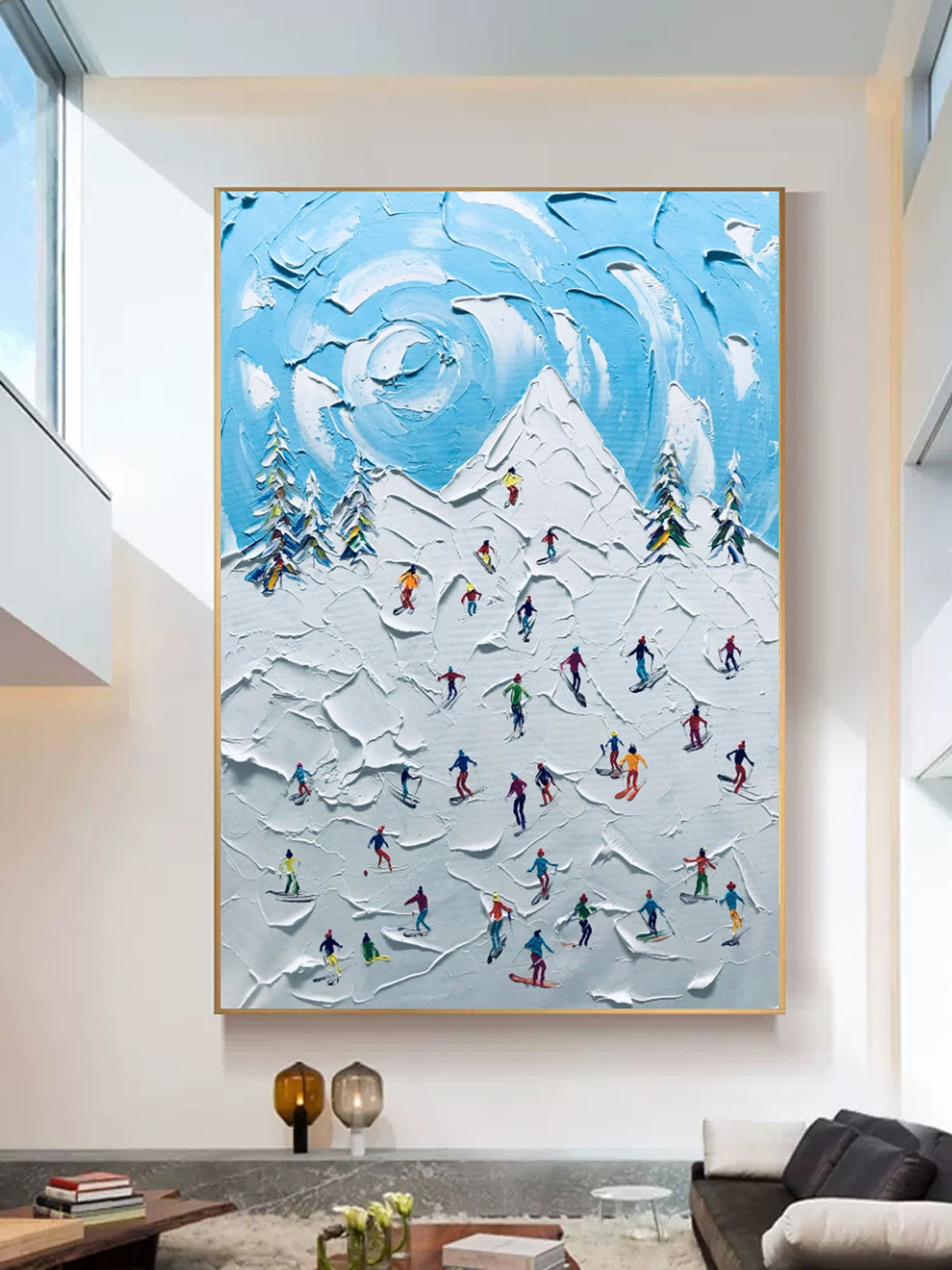 Textured Ski Resort Landscape Impasto Painting