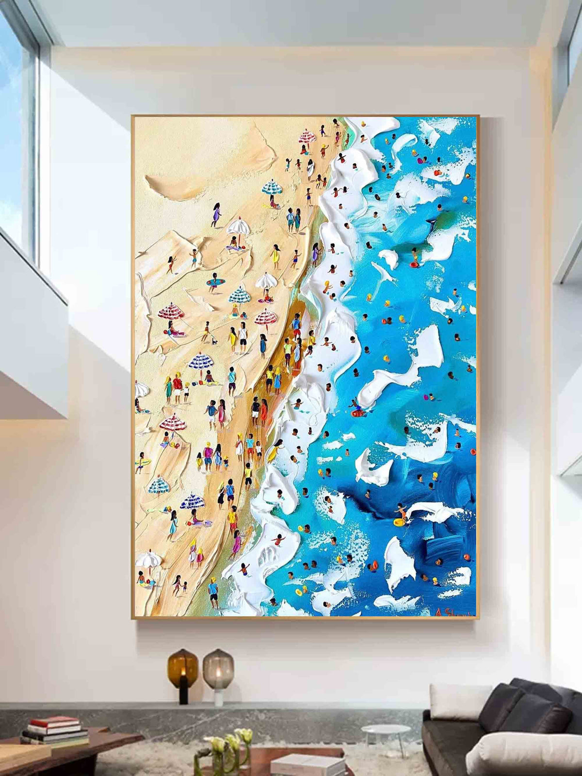 Wall Art Crowded Shoreline Abstract Impressionism Linen