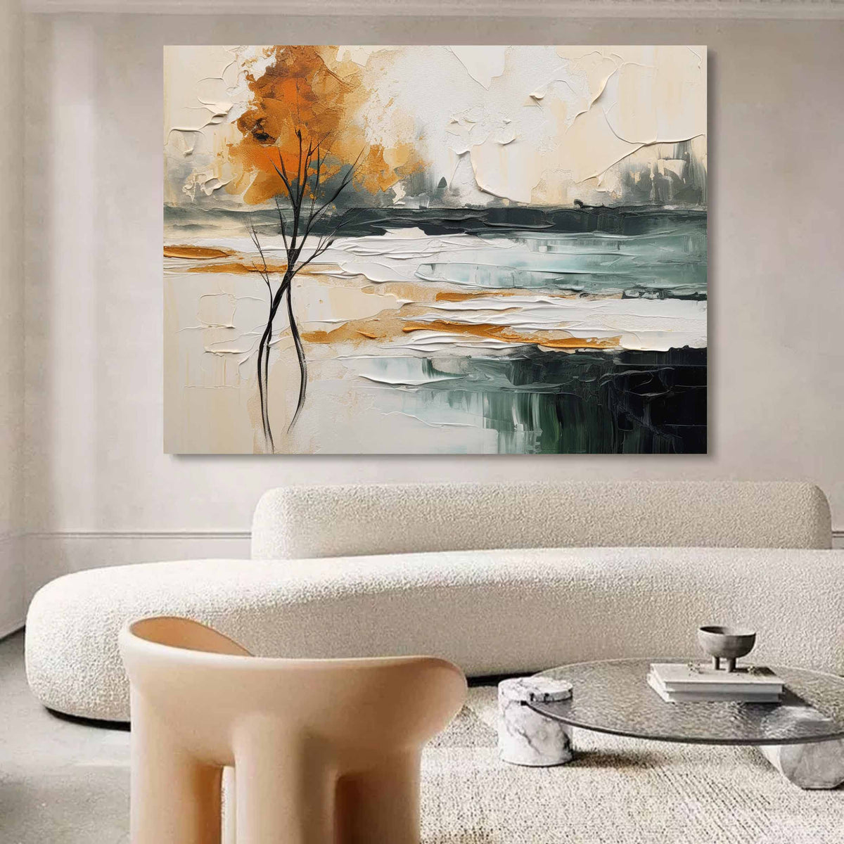 Autumn Landscape Painting Impasto Textured Wall Art