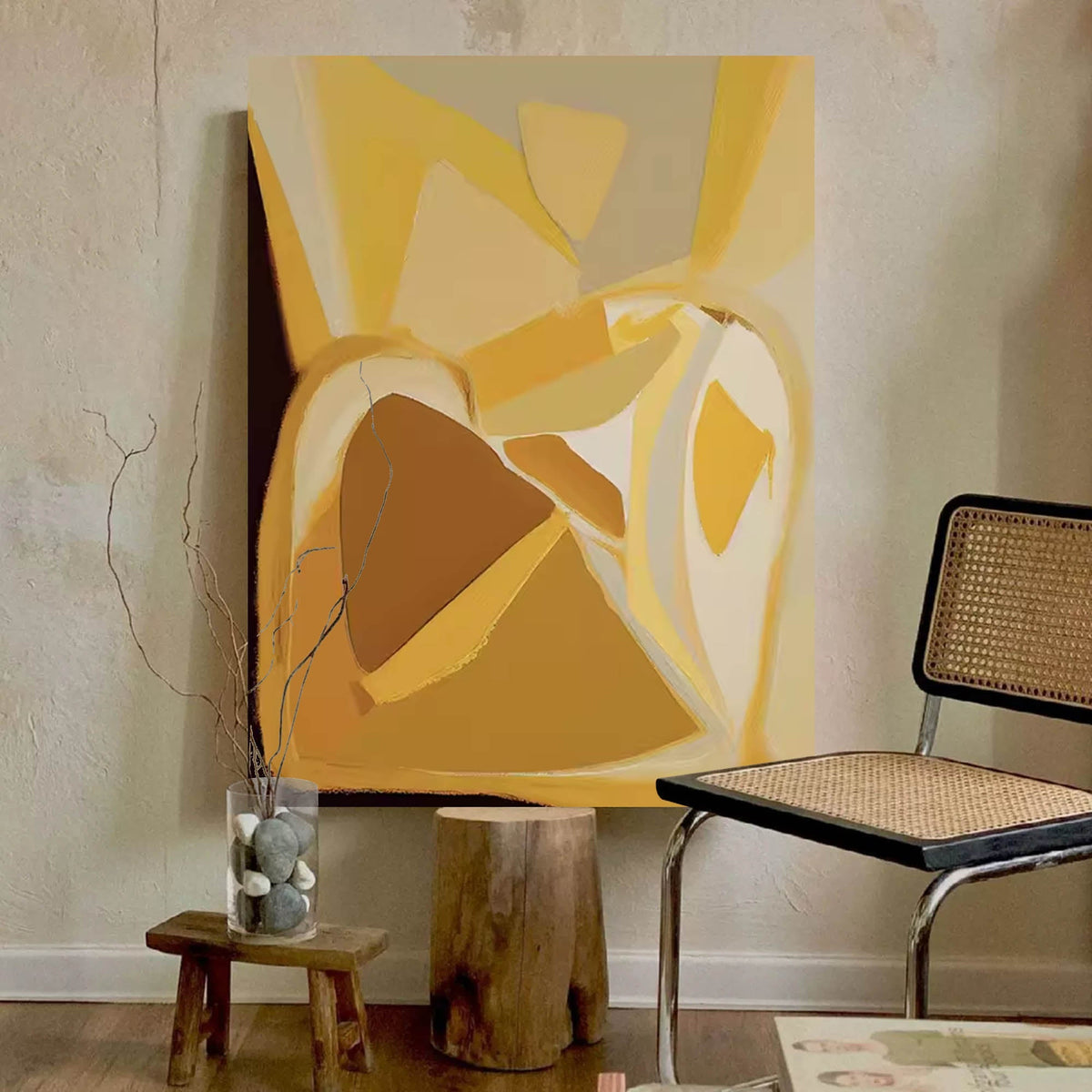 Warm Tonal Painting Golden Yellow Modern Wall Art