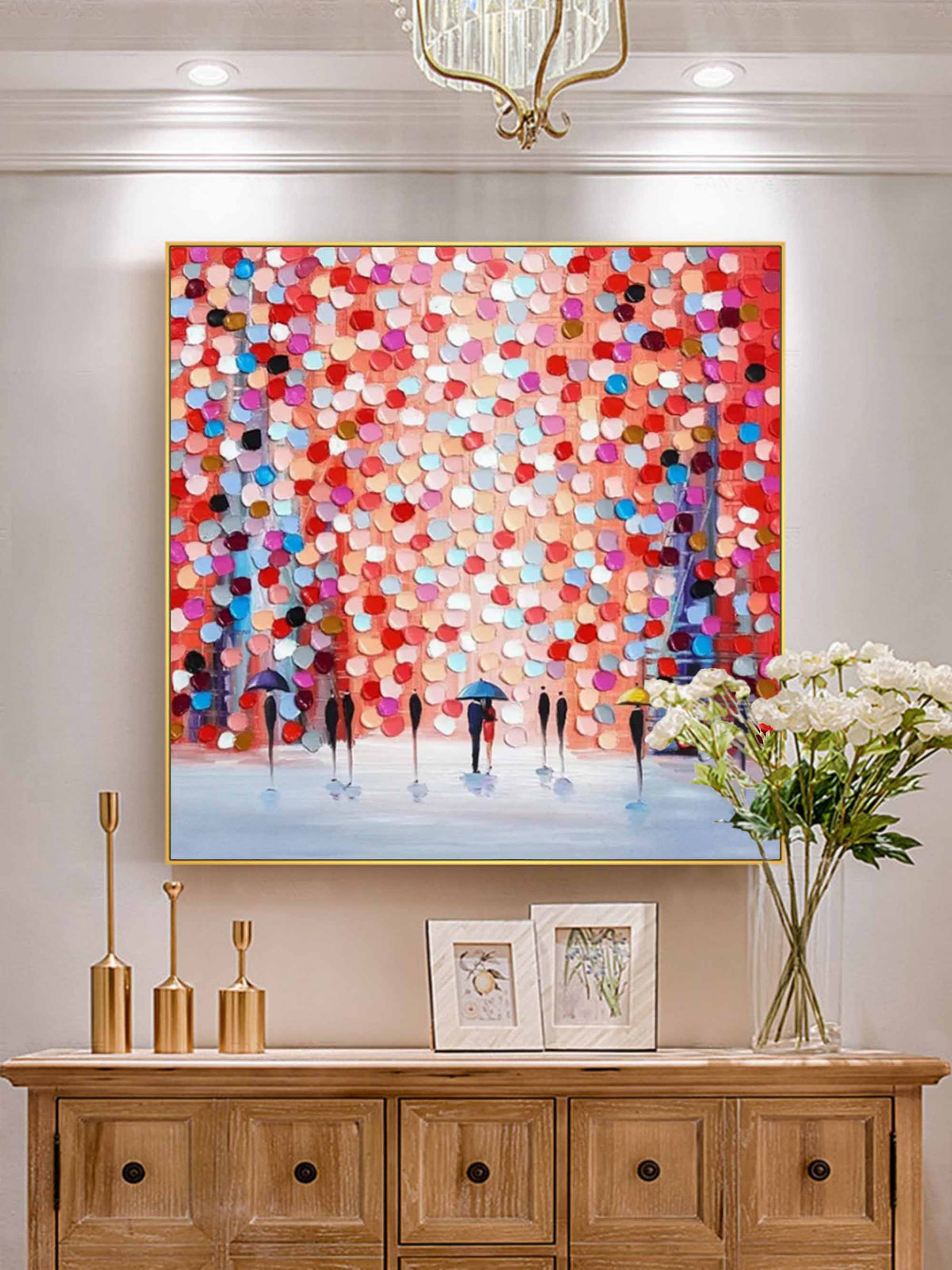 Rainy City Dot Art Oil Painting