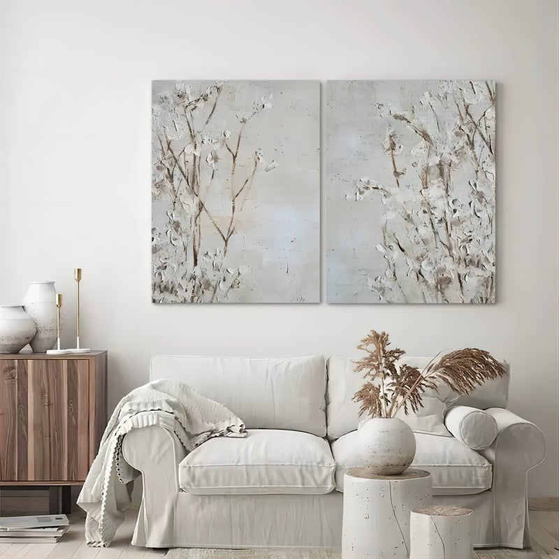 Textured Neutral Floral Impasto Painting