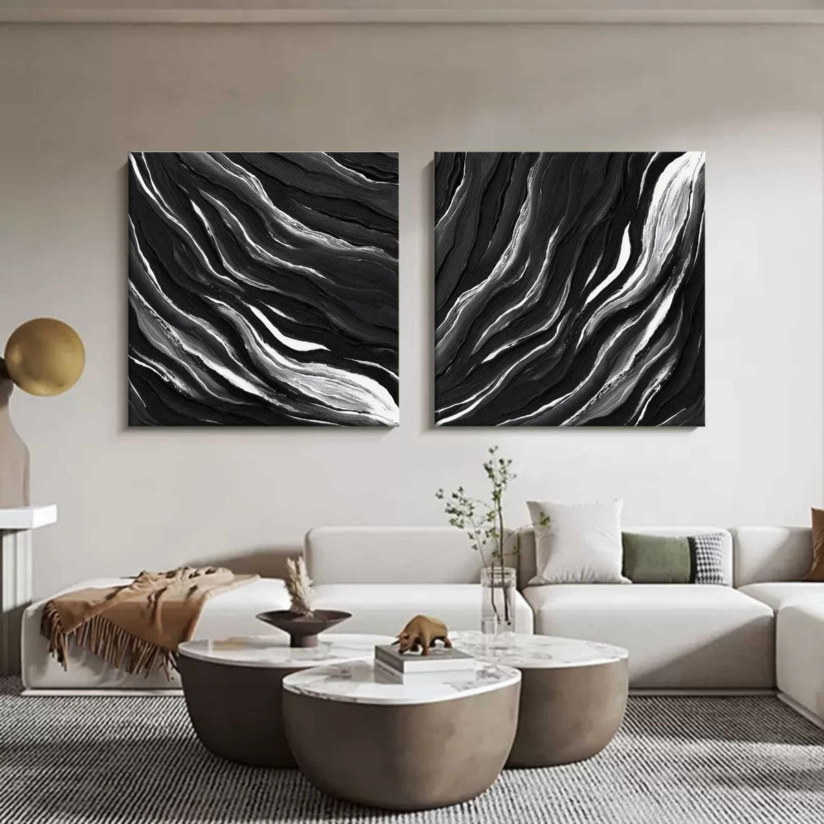 Wall Art Abstract Motion Deep Black Artistic Linen