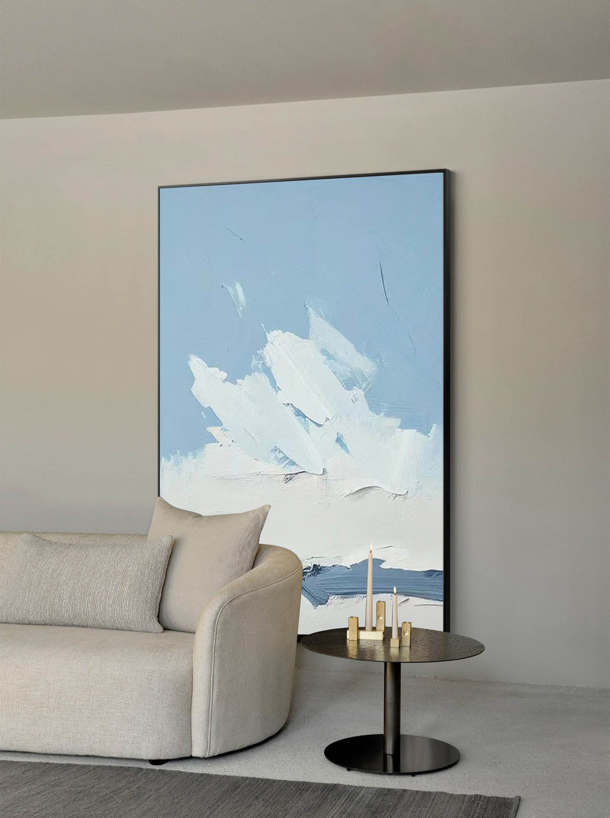 Minimalist Coastal Impasto Oil Painting Blue Sky Wall Art