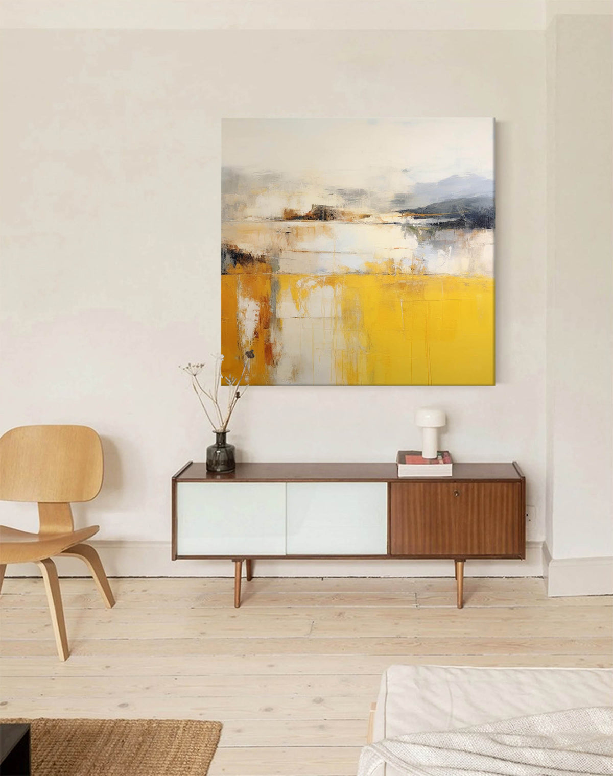 Abstract Landscape Oil Painting Vibrant Yellow