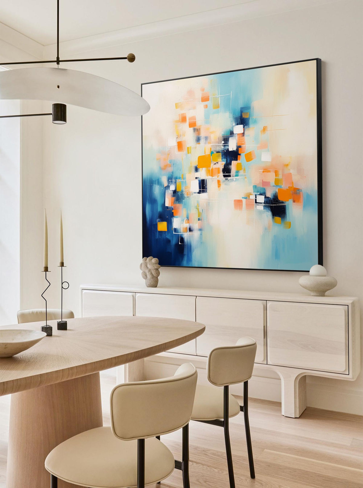 Geometric Pixel Painting Warm Orange Blue