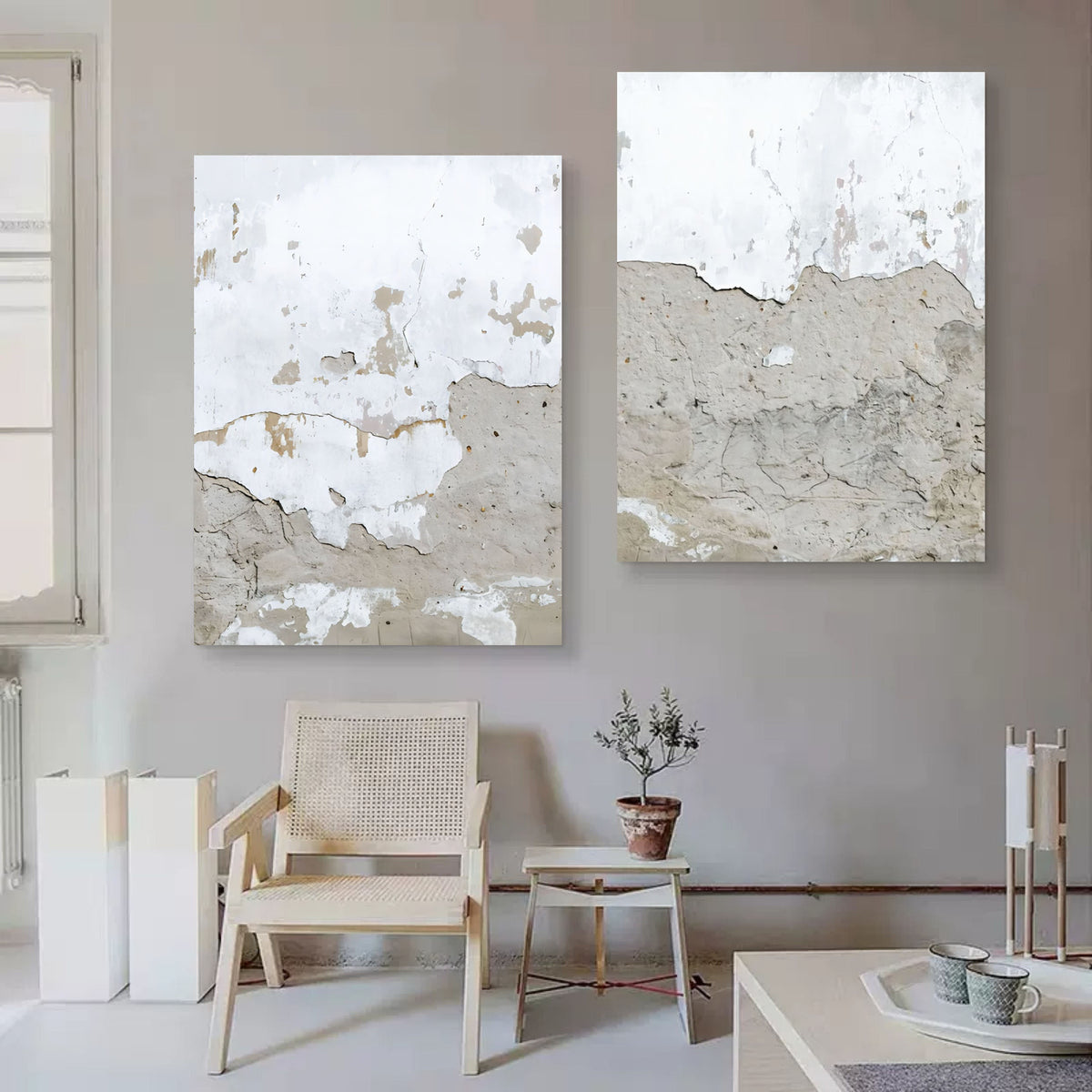 Wabi-Sabi Weathered Wall Diptych Painting