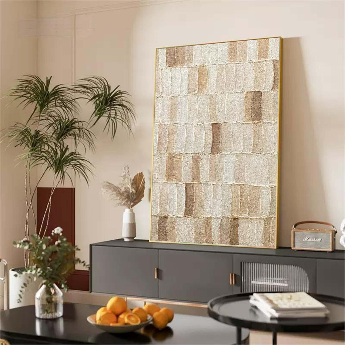 Terracotta Textured Grid Oil Painting