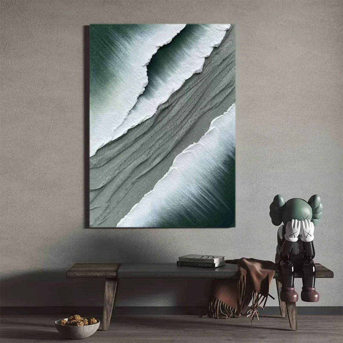 Wall Art Square Abstract Ocean Wave Deep Green