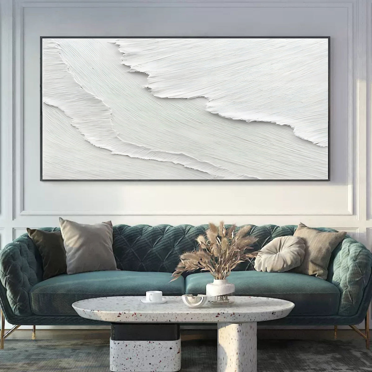 Minimalist 3D Textured White Wall Art Ocean Waves Painting