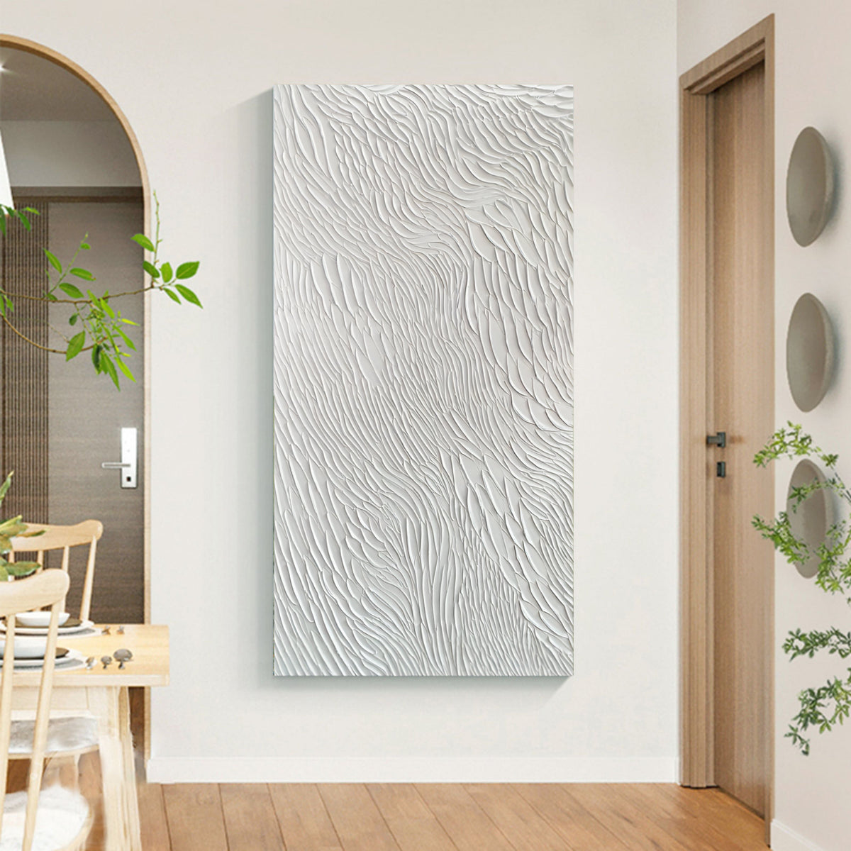 Vertical White Feather Texture Wall Art Minimalist Wabi Sabi