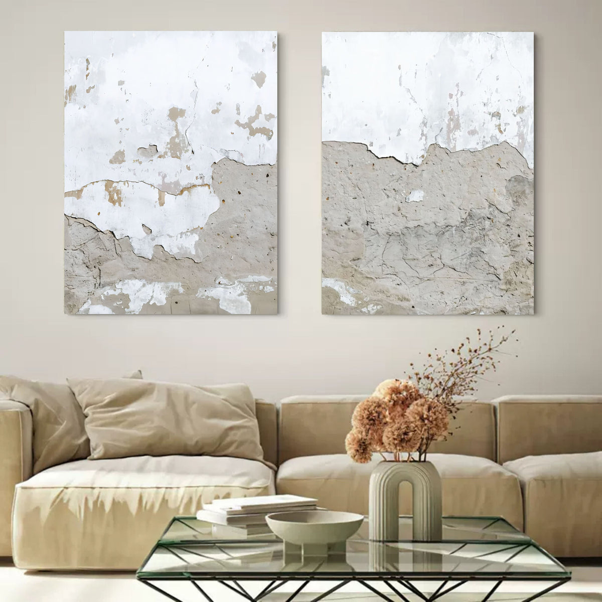 Wabi-Sabi Weathered Wall Diptych Painting