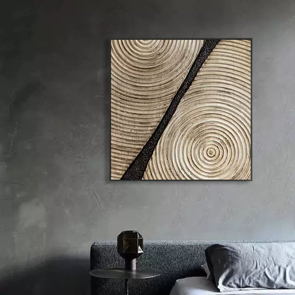Neutral Tone Textured Spiral Abstract Oil Painting