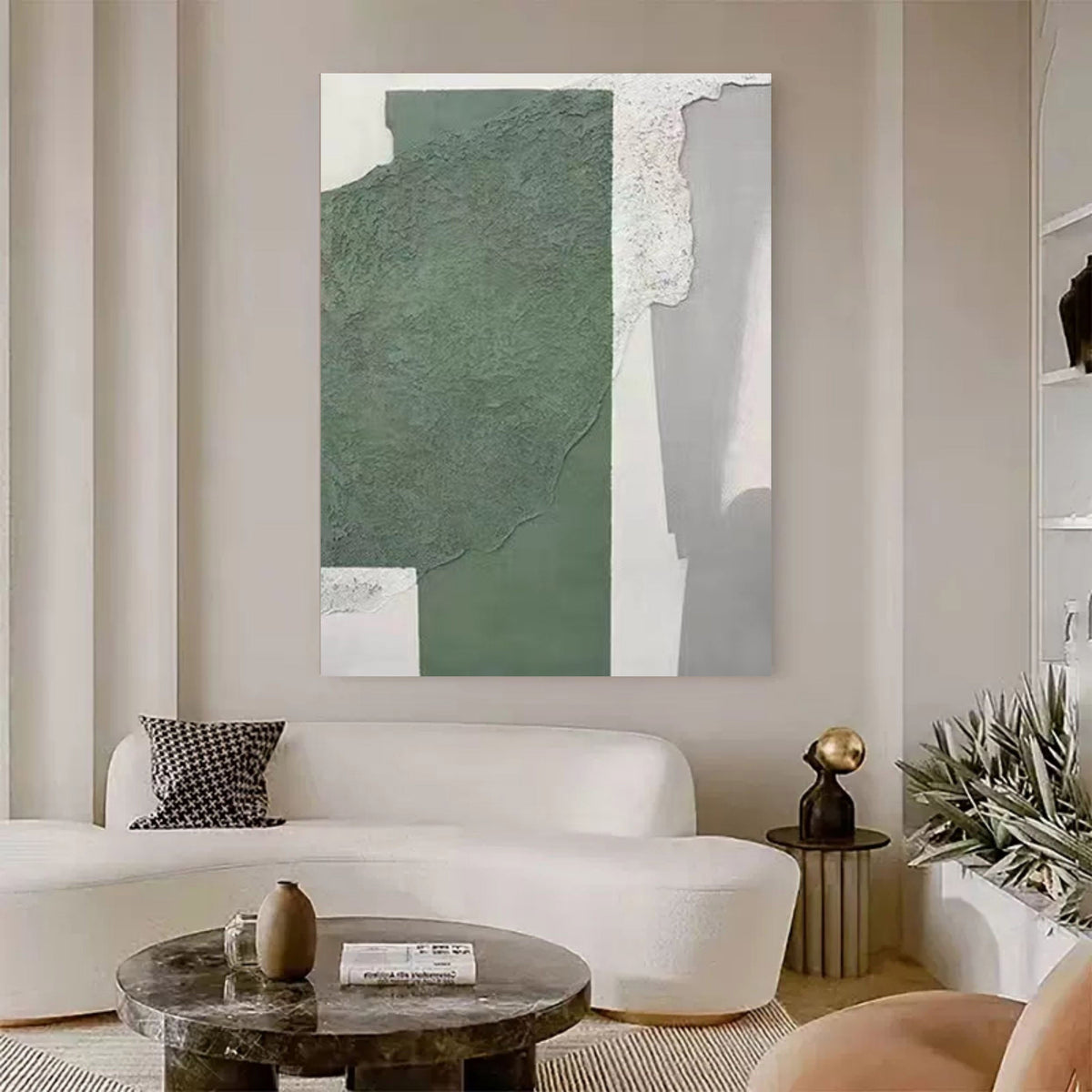 Wall Art Vertical Abstract Geometric Block Sage Green