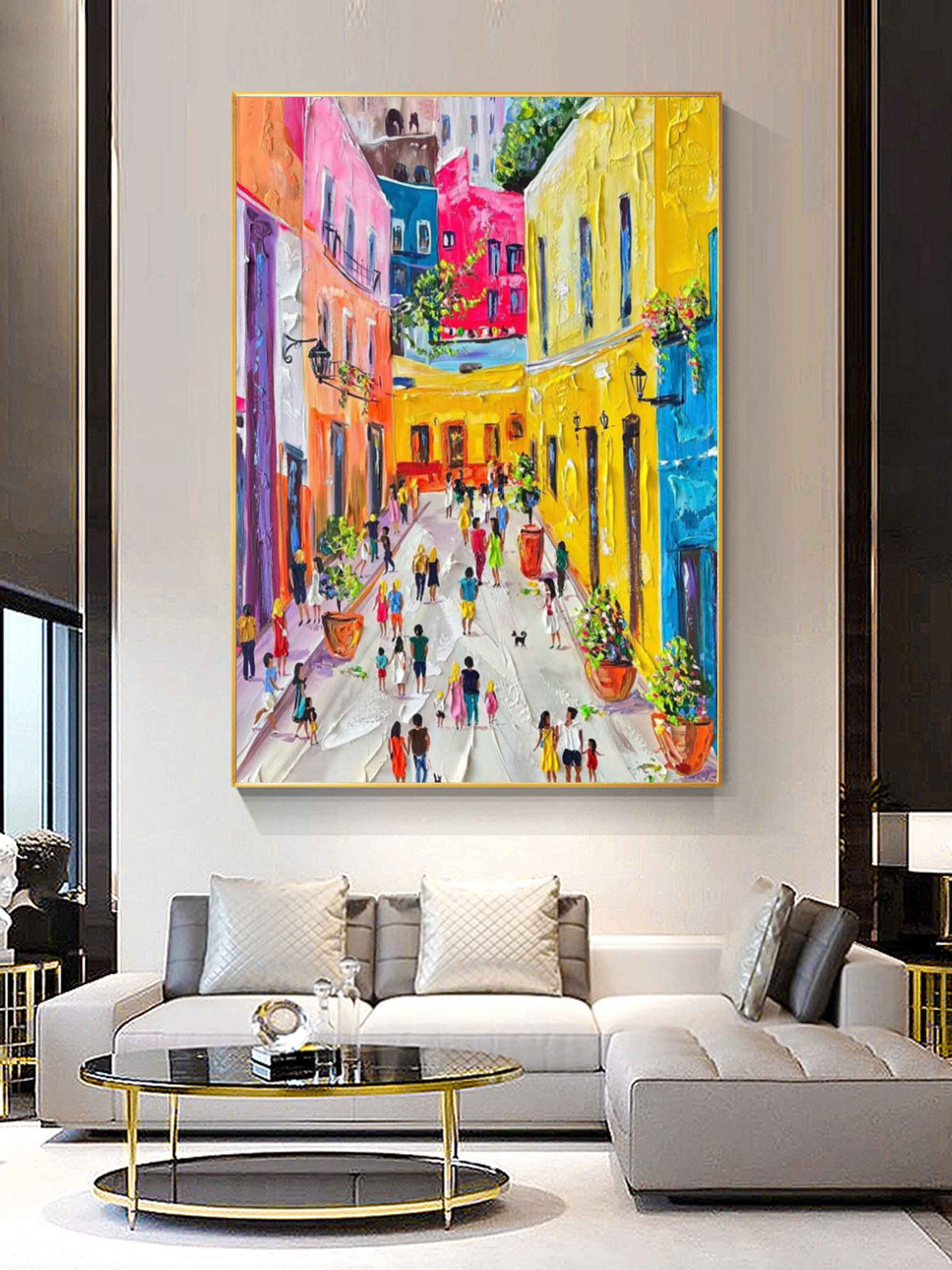 Vibrant Mediterranean Street Painting Impasto Textured