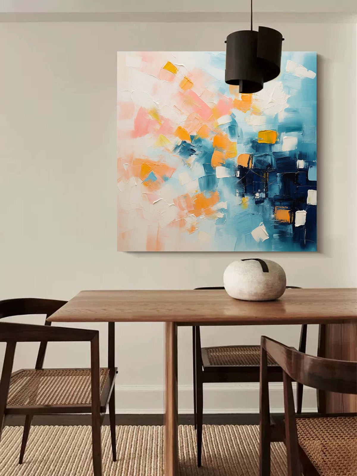 Geometric Pixel Painting Soft Pink Blue