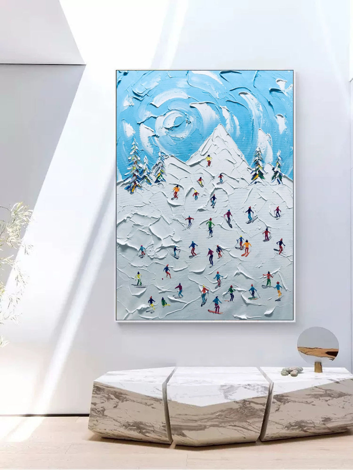 Textured Ski Resort Landscape Impasto Painting