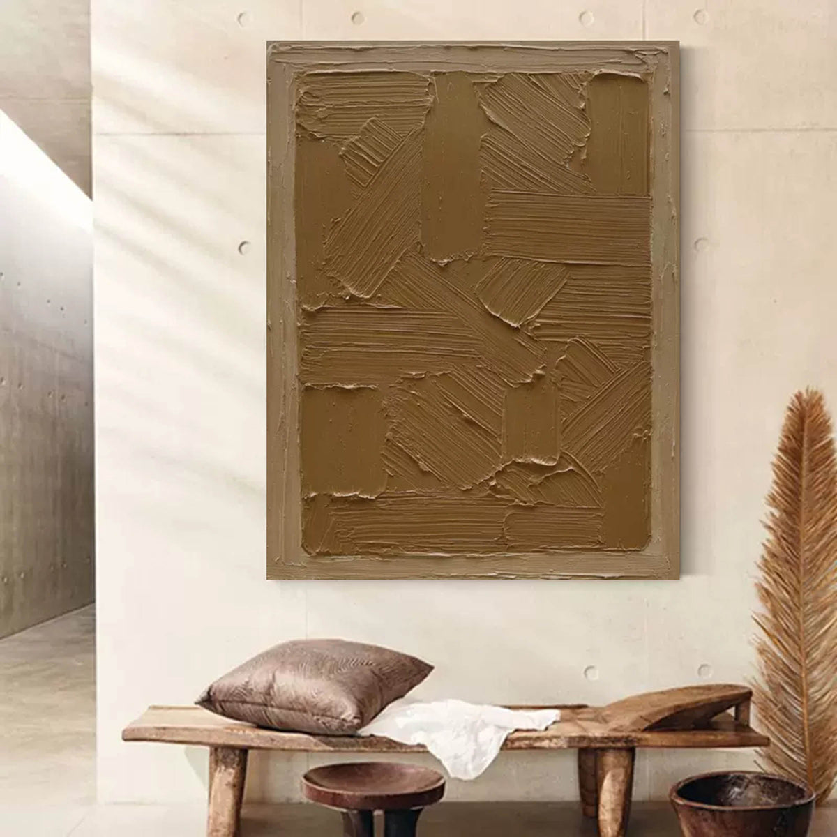 Wall Art Vertical Abstract Warm Brown Cross-Hatch