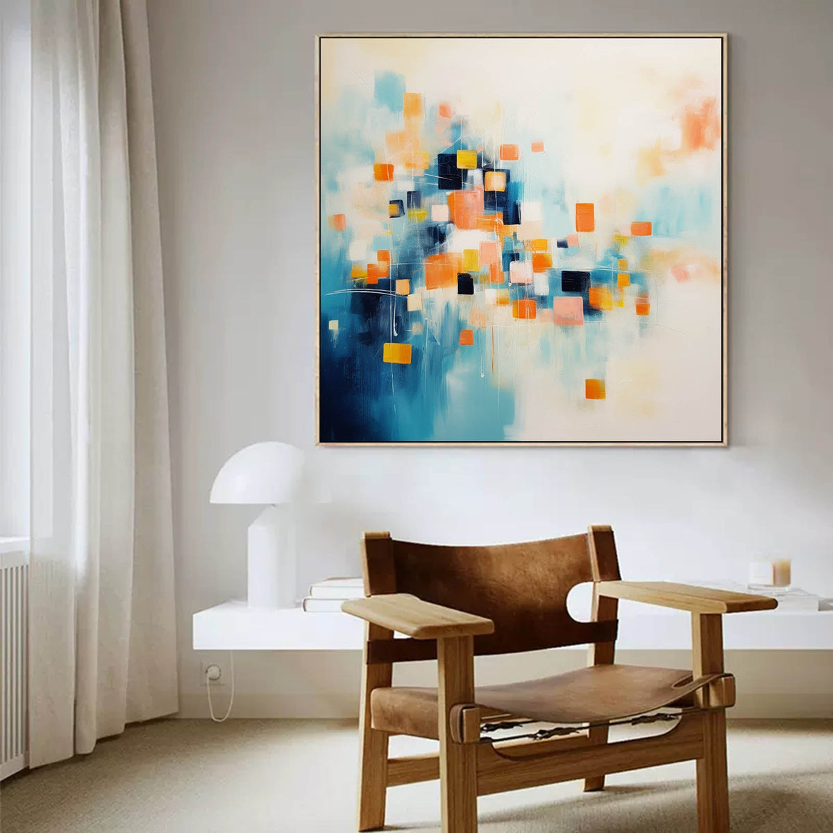 Geometric Pixel Painting Warm Orange Blue
