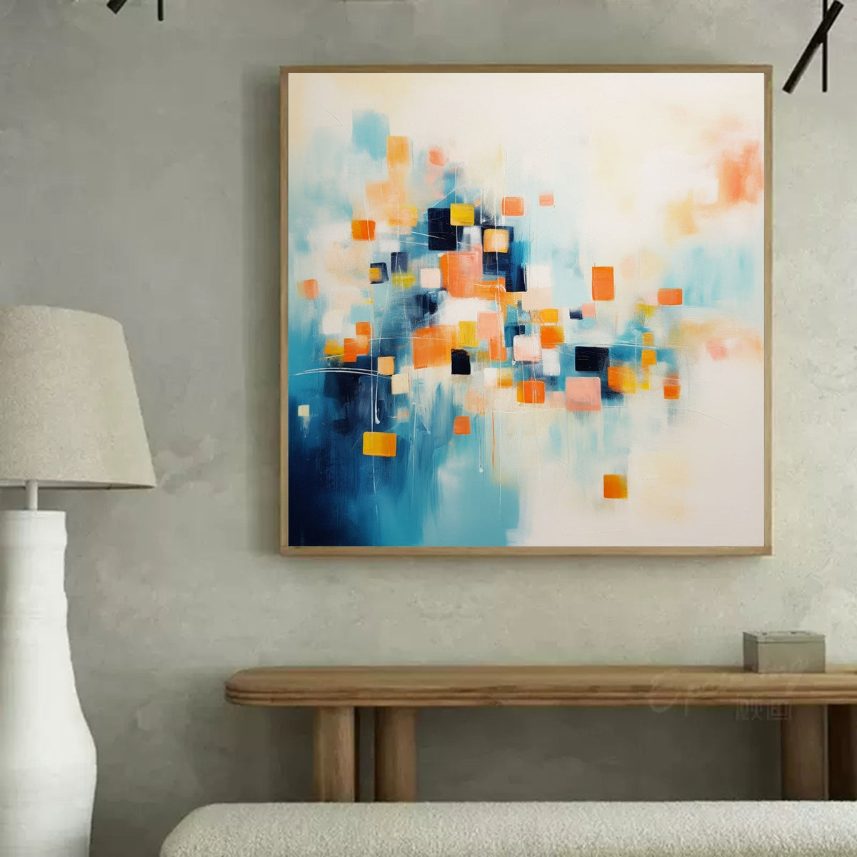 Geometric Pixel Painting Warm Orange Blue