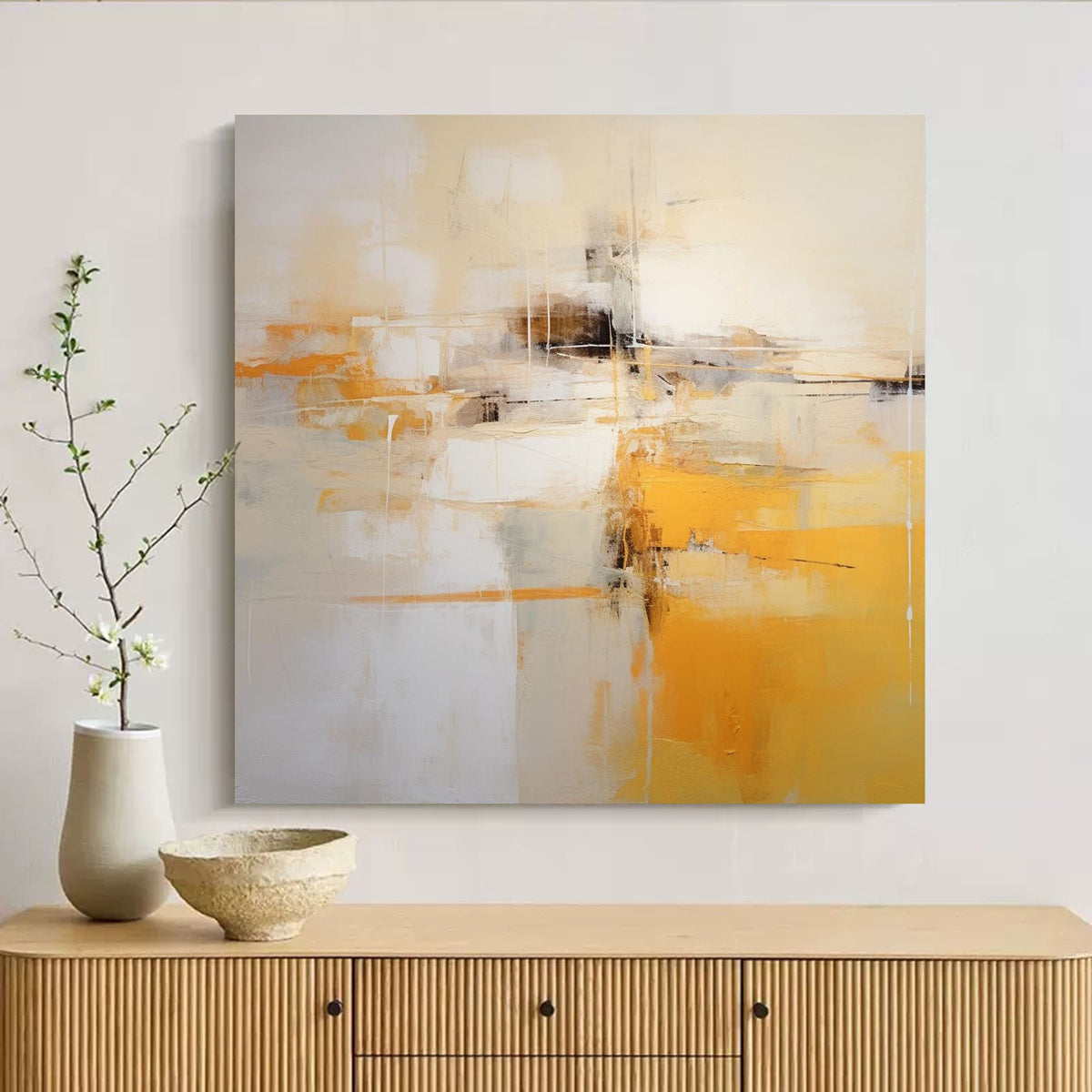 Warm Tone Oil Painting Yellow Beige Modern Wall Art