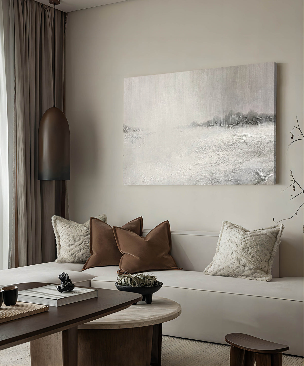 Monochrome Textured Winter Landscape Oil Painting