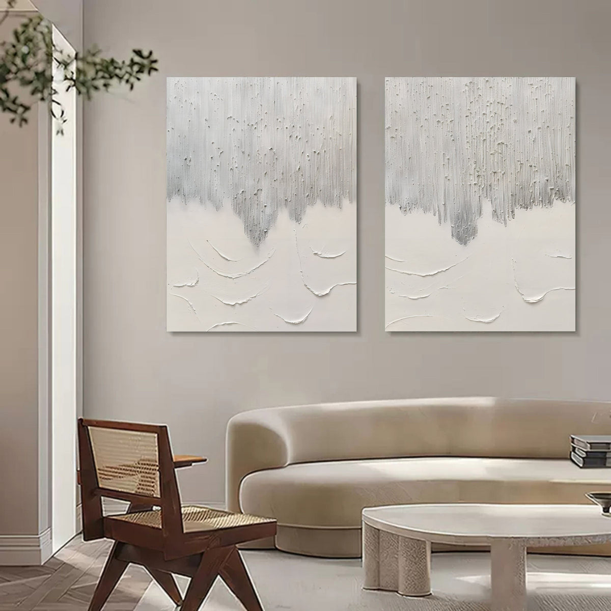 Silver White Gradient Textured 2 Piece Wall Art Set
