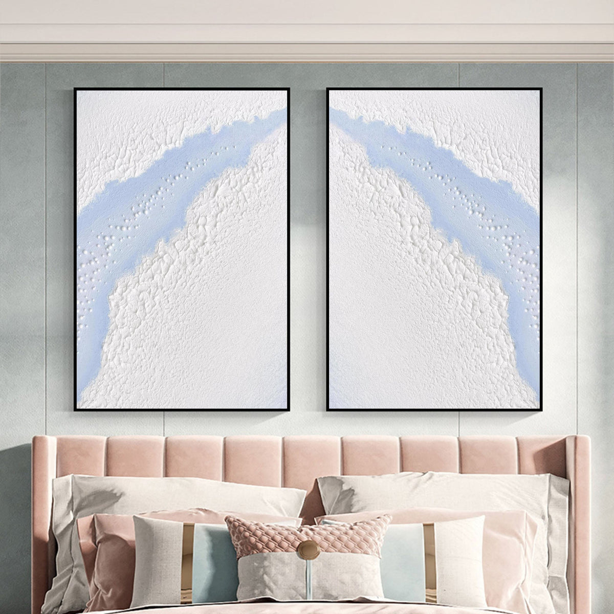 Wall Art Vertical Abstract Ocean Inlet Light Blue