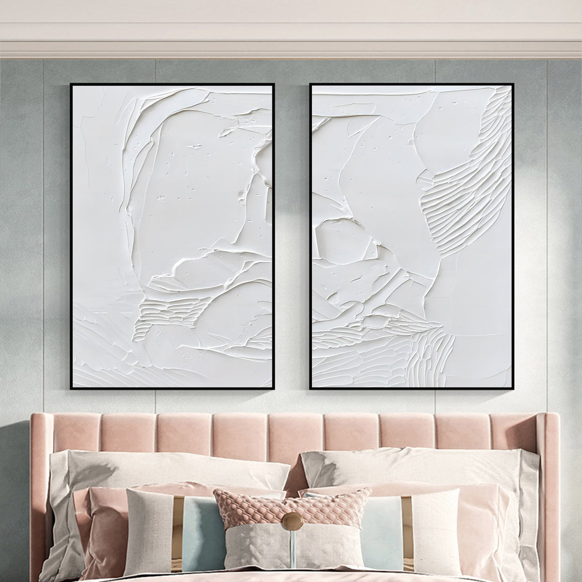 White Textured Abstract 2 Piece Wall Art Set