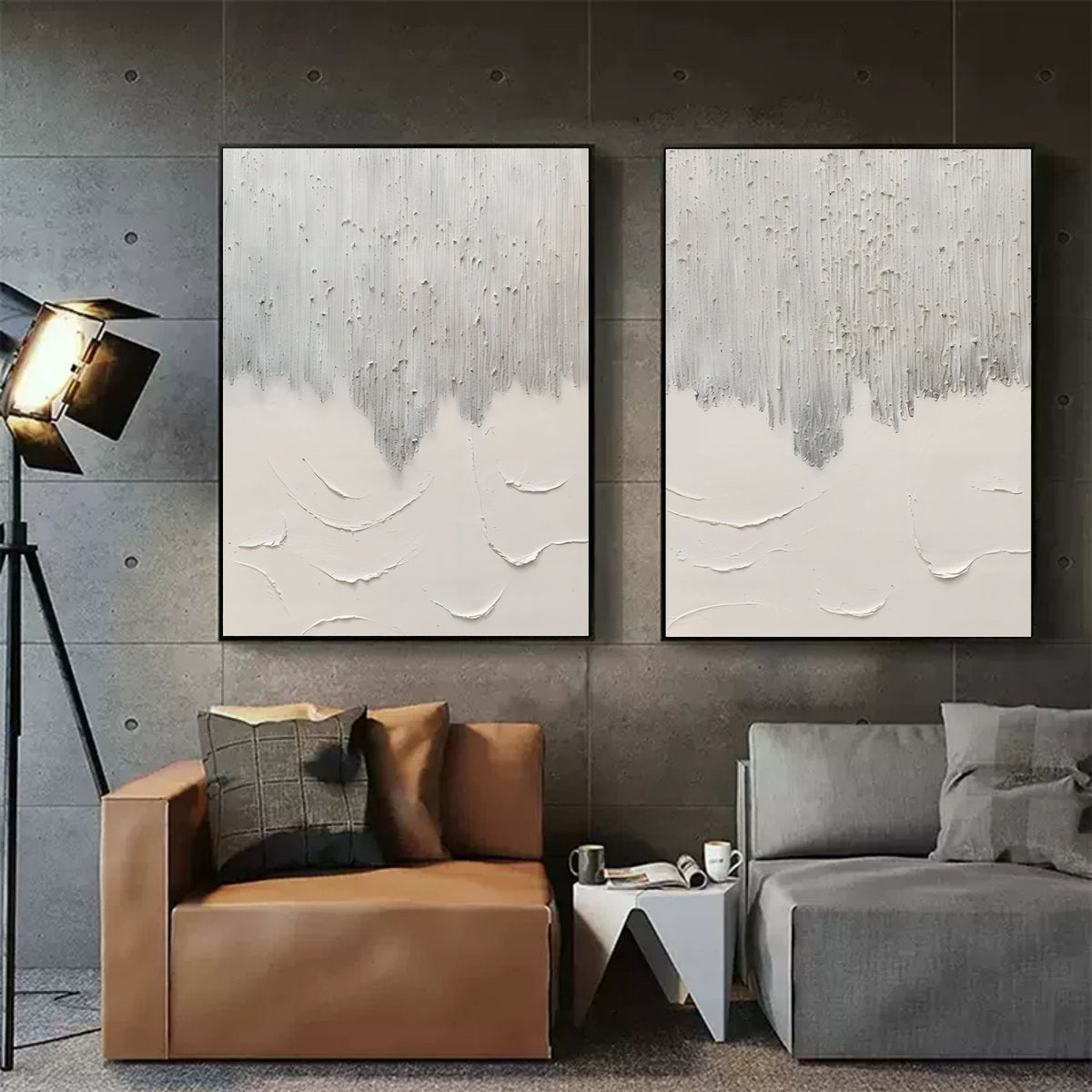 Silver White Gradient Textured 2 Piece Wall Art Set