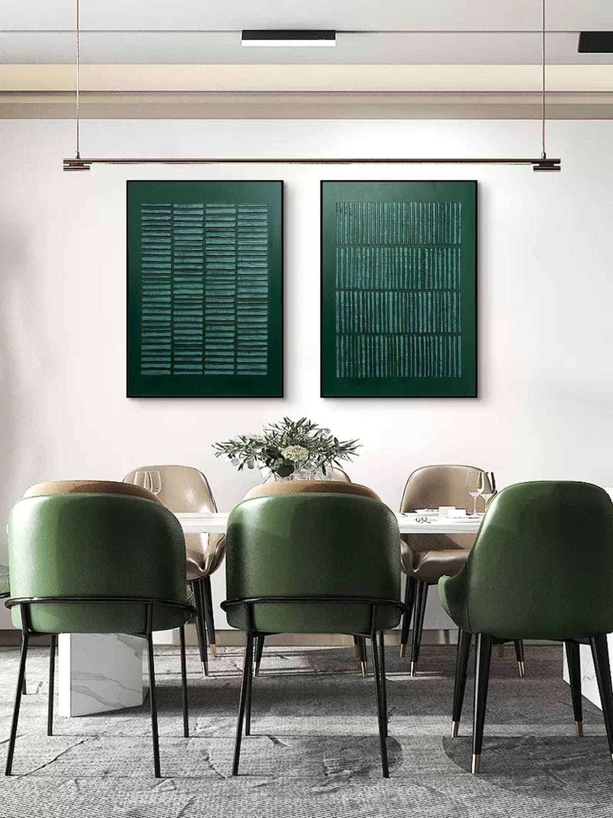 Deep Teal Textured Geometric Diptych Oil Painting