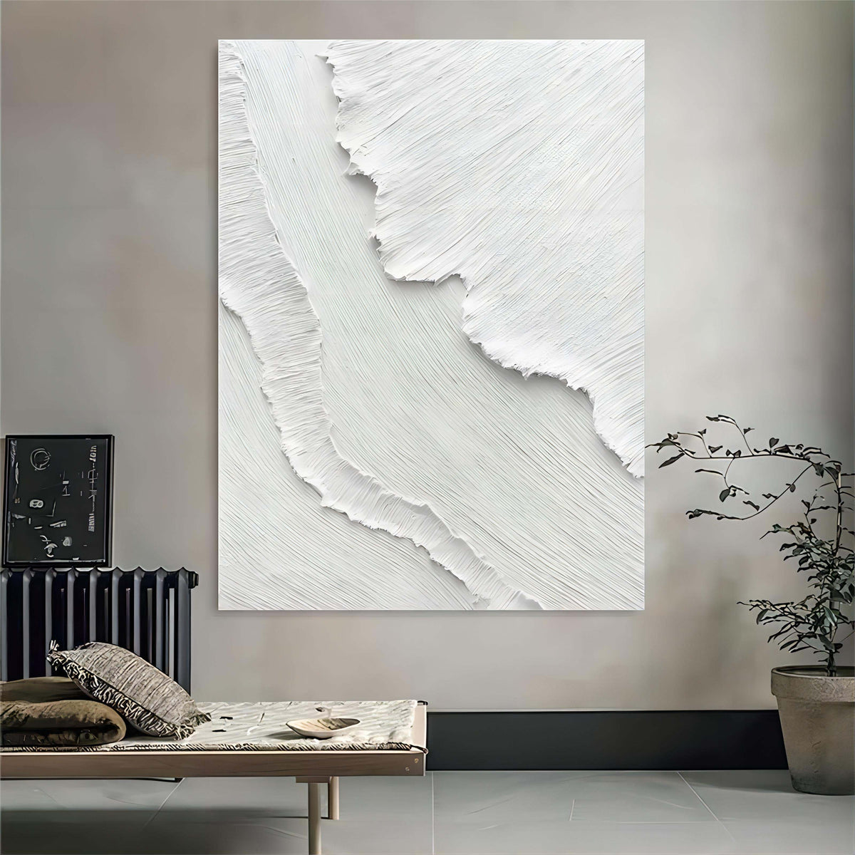 3D Textured White Wave Painting Organic Wall Art