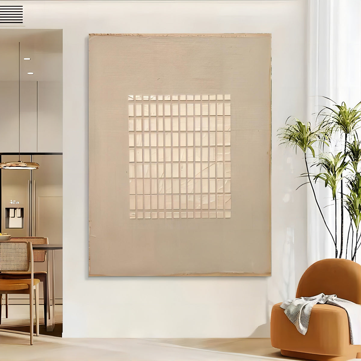 Wabi-Sabi Minimalist Neutral Grid Texture Oil Painting