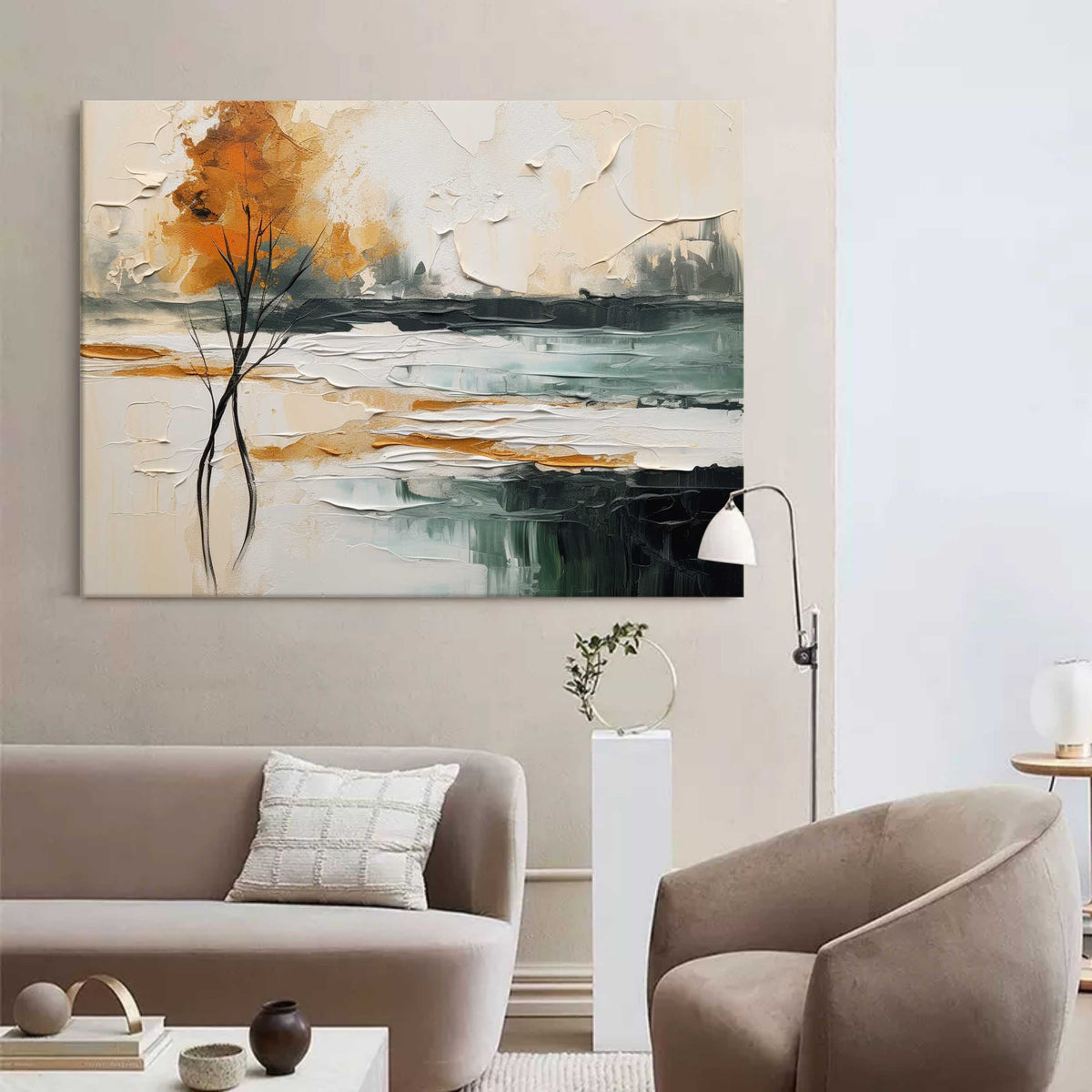 Autumn Landscape Painting Impasto Textured Wall Art