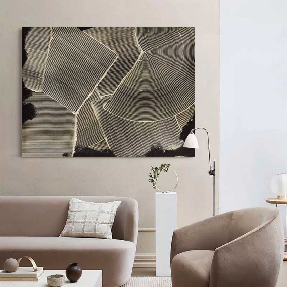 Geometric Line Texture Oil Painting Minimalist Black White