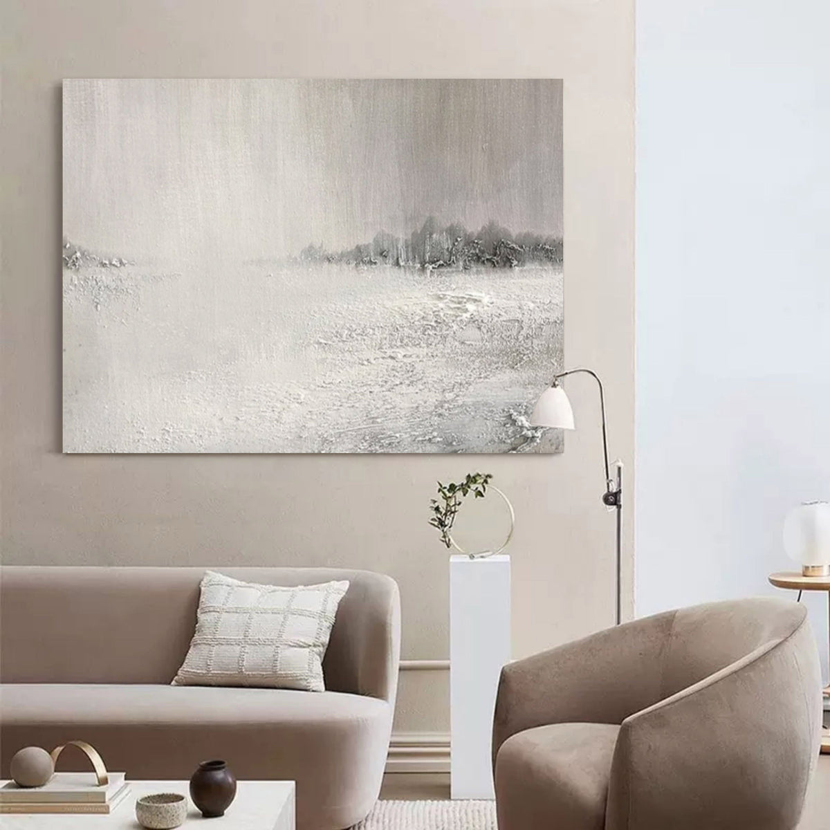 Monochrome Textured Winter Landscape Oil Painting