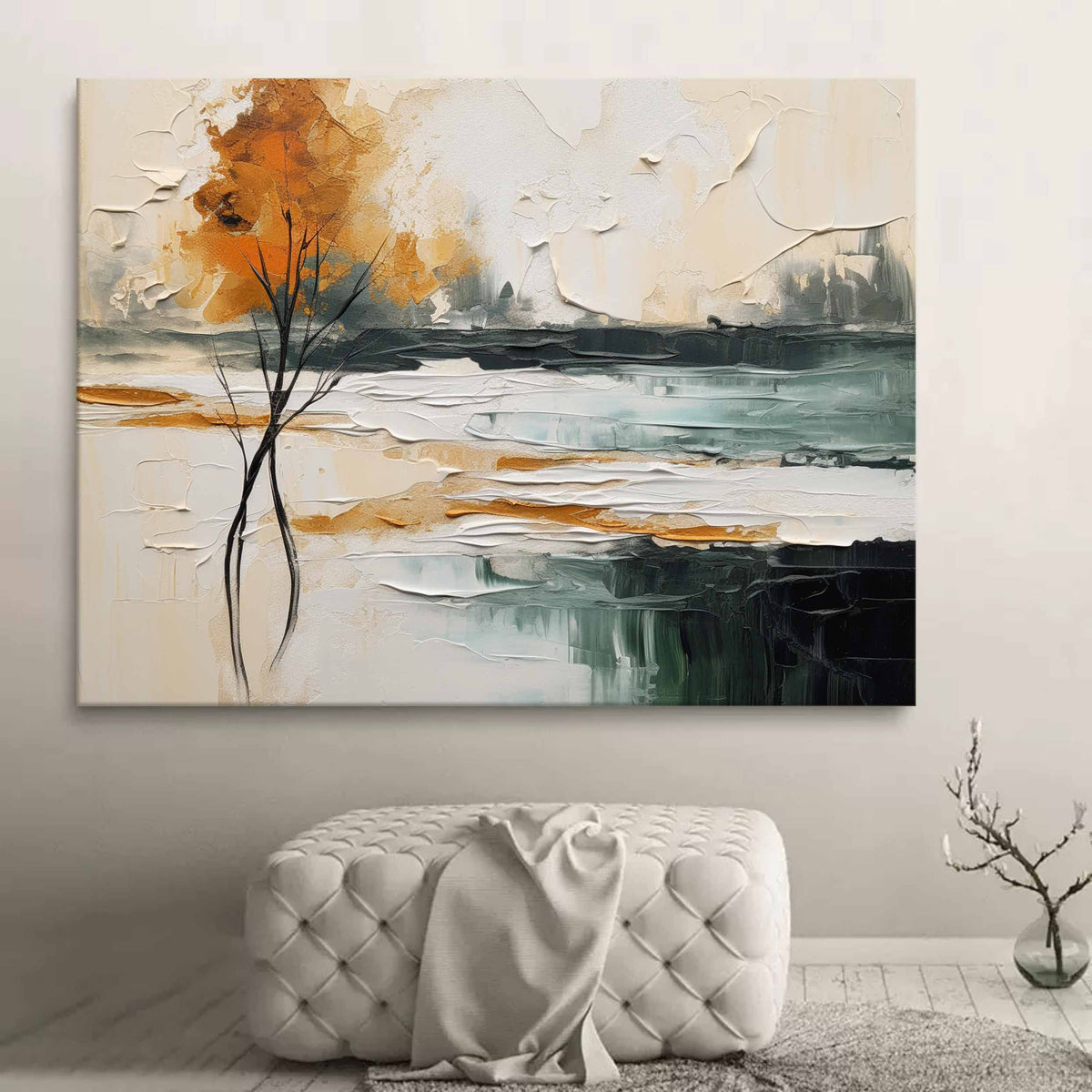 Autumn Landscape Painting Impasto Textured Wall Art