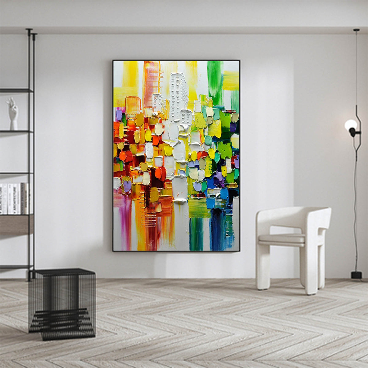 Vibrant Abstract Cityscape Impasto Painting