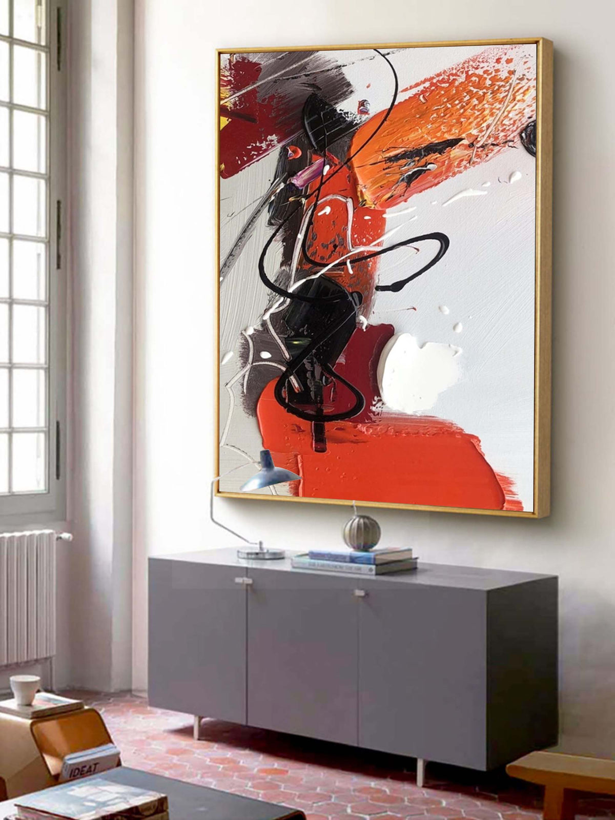 Colorful Vibrant Abstract Painting Red Orange